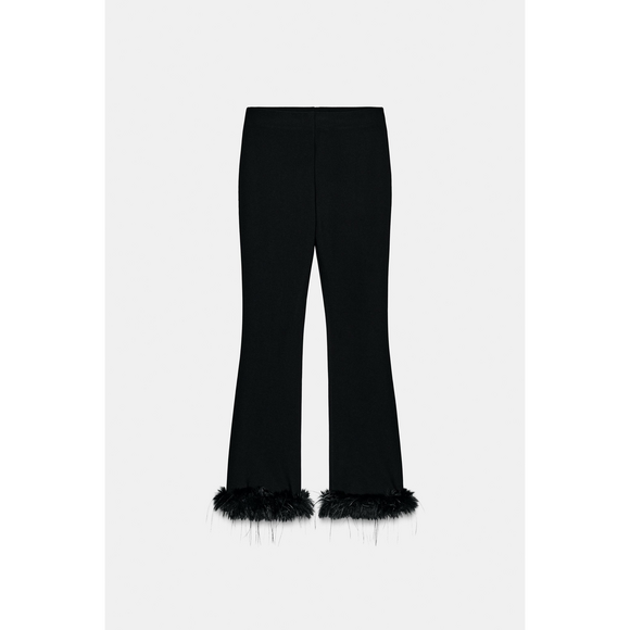 Zara Pants - Zara FLARE PANTS WITH FAUX FUR HEM in Black